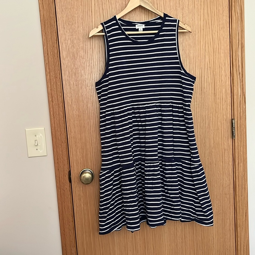 J. Crew Factory Striped tiered cotton sundress t-shirt dress size L large